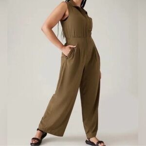 Athleta Brooklyn Heights Sleeveless Wide Leg Zip Jumpsuit Acacia Olive Green 10